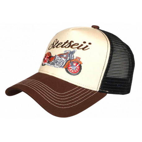 Casquette Trucker Moto Beige Marron Filet Vintage Brodée Stetseii CASQUETTES Hip Hop Honour