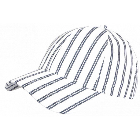 Casquette Blanche Rayée Bleu Marine Mode Bord de Mer Coton Kerlann CASQUETTES Nyls Création