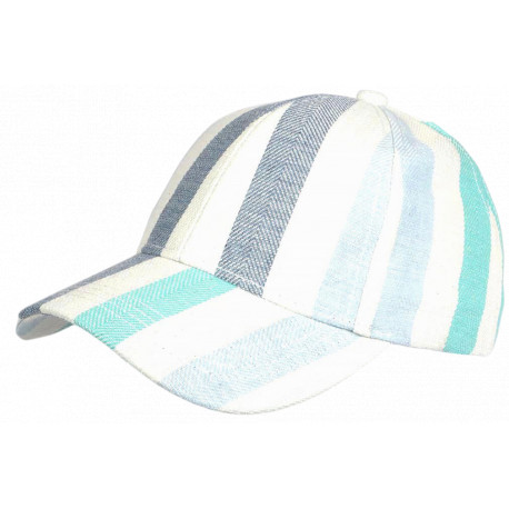Casquette Turquoise Rayée Ecrue Mode Vacances Bord de Mer en Coton Anaor CASQUETTES Nyls Création