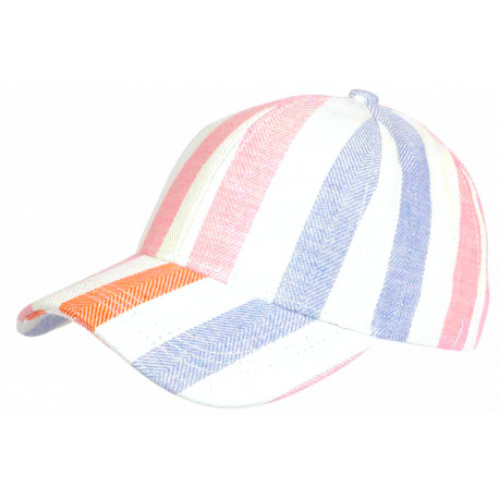 Casquette Rose et Bleue Rayée Ecrue Mode Vacances Bord de Mer en Coton Anaor CASQUETTES Nyls Création