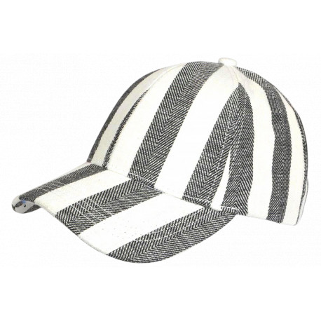 Casquette Noire Rayée Ecrue Eté Vacances Bord de Mer en Coton Anaor CASQUETTES Nyls Création