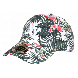 Casquette Tropicale NY Blanche Fleurie Rose Feuillage Exotique Été Vacances Aloha CASQUETTES Nyls Création