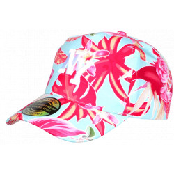 Casquette Tropicale NY Turquoise Fleurie Rouge Feuillage Exotique Été Vacances Aloha CASQUETTES Nyls Création
