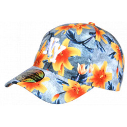 Casquette NY Fleurie Jaune et Bleue Tropicale Style Floral Tendance Aloha CASQUETTES Nyls Création