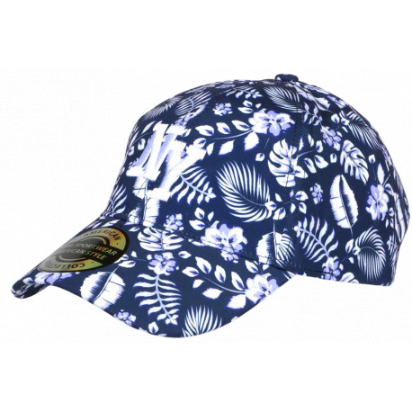 Casquette Tropicale NY Bleue et Blanche à Fleur Tropicale Style Exotique Aloha CASQUETTES Nyls Création