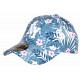 Casquette NY Fleurs Roses Tropicales Palmiers Bleus Exotiques Aloha CASQUETTES Nyls Création