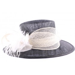 Chapeau Cérémonie Aki en sisal Noir et Ecru ANCIENNES COLLECTIONS divers