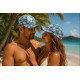 Casquette NY Fleurs Roses Tropicales Palmiers Bleus Exotiques Aloha CASQUETTES Nyls Création