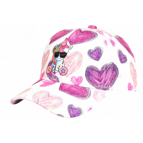 Casquette Licorne Fille Blanche Cœurs Roses Violet Enfant 6-12 ans Réglable Casquette Enfant Hip Hop Honour