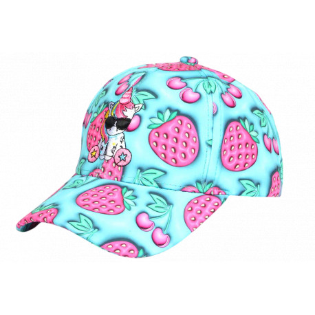 Casquette Licorne Fraise Cerise Turquoise Fille Enfant Été 6-12 ans Réglable Casquette Enfant Hip Hop Honour