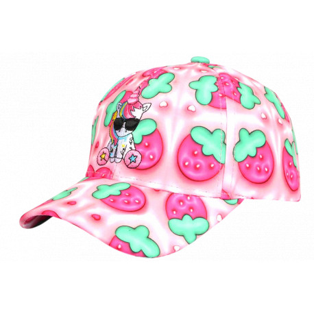 Casquette Licorne Fraise Rose Fille Enfant Style Gourmand Été 6-12 ans Réglable Casquette Enfant Hip Hop Honour