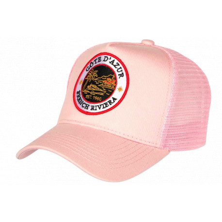 Casquette Côte d'Azur Rose French Riviera Style Yacht Club Trucker CASQUETTES Nyls Création