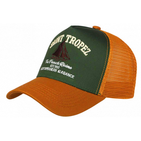 Casquette Saint Tropez Verte et Marron French Riviera Voilier Trucker CASQUETTES Nyls Création