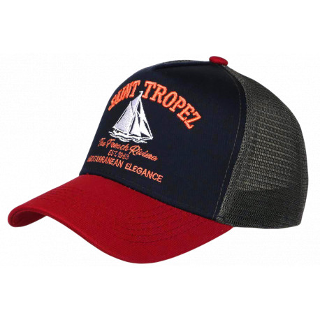 Casquette Saint Tropez Bleue et Rouge French Riviera Voilier Trucker CASQUETTES Nyls Création