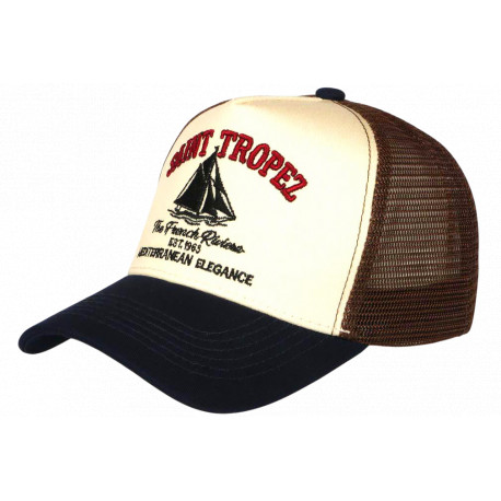 Casquette Saint Tropez Beige et Marron French Riviera Voilier Trucker CASQUETTES Nyls Création