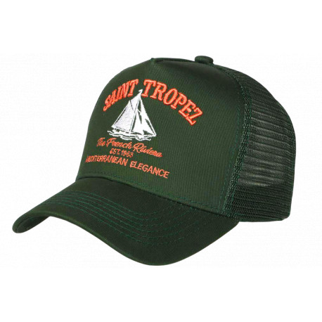 Casquette Saint Tropez Verte et Corail French Riviera Voilier Trucker CASQUETTES Nyls Création