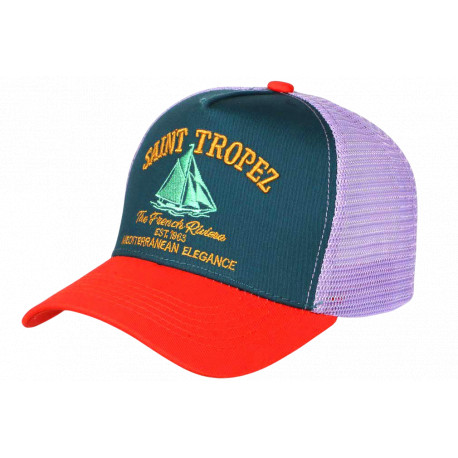 Casquette Saint Tropez Verte et Violette French Riviera Voilier Trucker CASQUETTES Nyls Création
