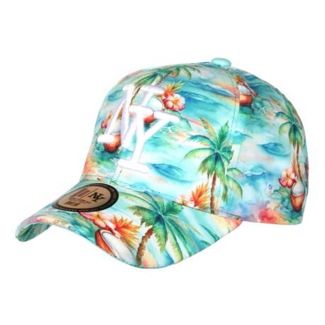 Casquette NY Bleue et Jaune Palmiers Noirs Print Tropical Sunset Baseball