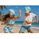 Casquette NY Enfant Fleurs Tropicales Palmiers Bleu Garçon Fille 6 à 12 Ans