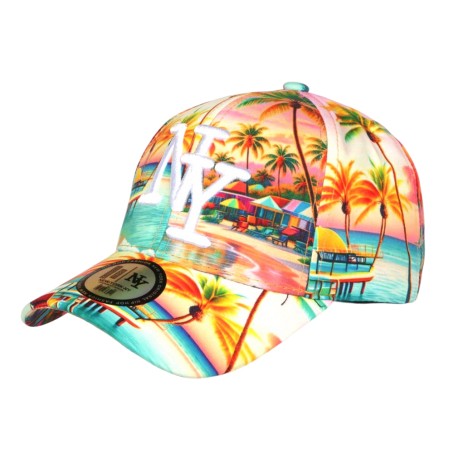 Casquette NY Turquoise et Orange Palmiers Style Tropical Copaka