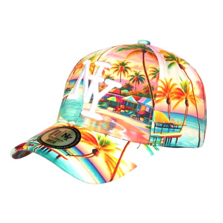 Casquette Enfant Tropicale Orange Bleue Palmiers Streetwear Bora 7 a 12 ans
