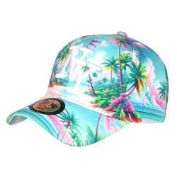 Casquette NY Plage Tropicale Orange Bleu Palmiers Homme Femme