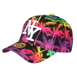 Casquette NY Enfant Tropicale Palmiers Turquoise Rose Plage 6-12 Ans