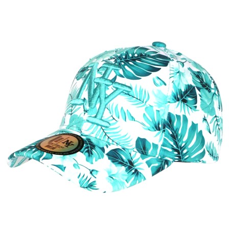 Casquette Enfant Fleurs Vertes Blanches Tropicales NY Bali 7 a 12 ans