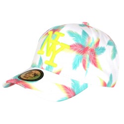 Casquette NY Palmiers Tropicaux Blanc Turquoise Violet Homme Femme
