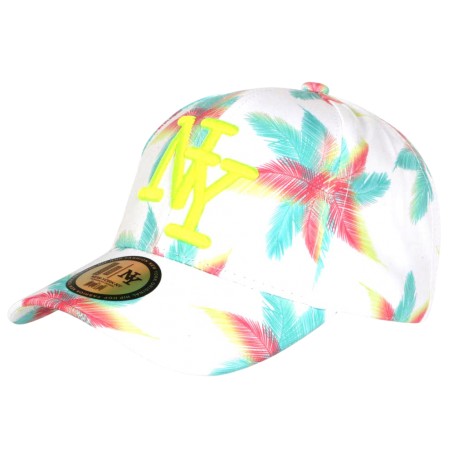 Casquette NY Palmiers Tropicaux Blanc Turquoise Violet Homme Femme