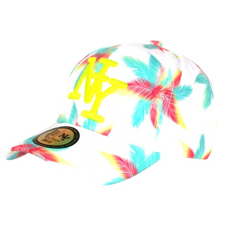 Casquette NY Enfant Palmiers Tropicaux Blanche Turquoise 6-12 Ans