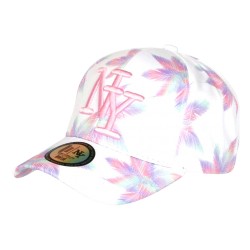 Casquette NY Palmiers Blanc Turquoise Rose Jaune Homme Femme Tropicale