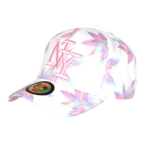 Casquette NY Palmiers Blanc Turquoise Rose Jaune Homme Femme Tropicale