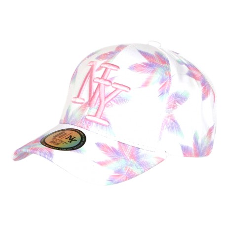 Casquette NY Enfant Palmiers Blanc Turquoise Corail Jaune 6-12 Ans