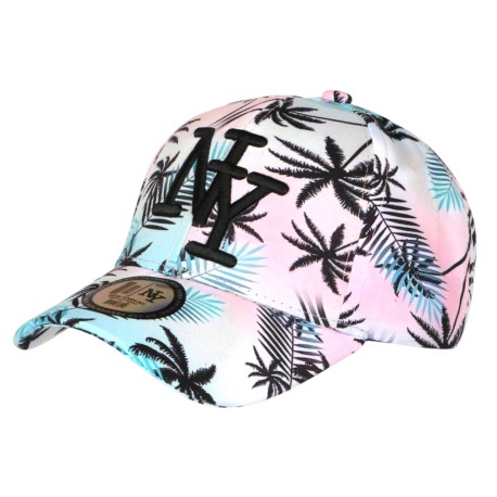 Casquette NY Palmiers Blanc Rose Turquoise Homme Femme Tropicale