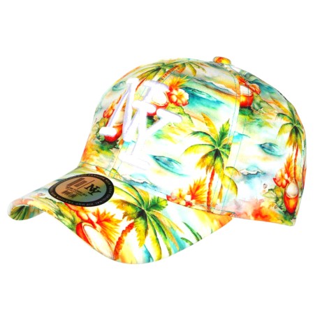 Casquette NY Enfant Plage Tropicale Palmiers Orange Bleu 6-12 Ans