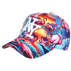 Casquette NY Enfant Flamant Rose Turquoise Tropical 6-12 Ans