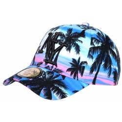 Casquette NY Bleue Rose Palmiers Look Tropical Sunset Baseball