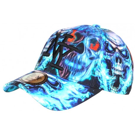 Casquette NY Enfant Têtes de Mort Bleues Streetwear 6-12 Ans