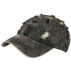 Casquette Jean Noire Délavée Déchirée Vintage Homme Femme
