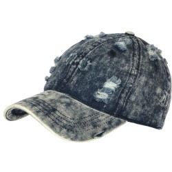 Casquette Jean Bleu Délavé Déchirée Vintage Homme Femme en Coton
