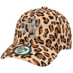 Casquette NY Léopard Beige Strass Brillants Visière Courbée Réglable