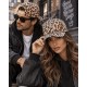 Casquette NY Léopard Beige Strass Brillants Visière Courbée Réglable