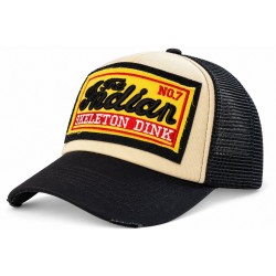 Casquette Trucker Indian Beige Noire Vintage Skeleton en Coton