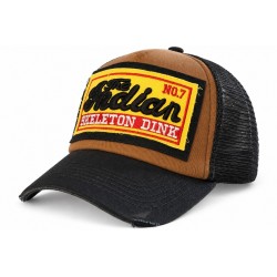 Casquette Trucker Indian Marron Noire Vintage Skeleton en Coton