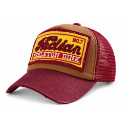 Casquette Trucker Indian Marron Rouge Vintage Skeleton en Coton