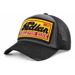 Casquette Trucker Indian Grise Noire Vintage Skeleton en Coton