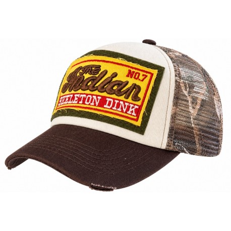 : Casquette Indian Marron camouflage Vintage Skeleton en Coton