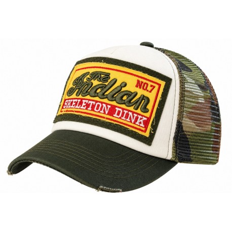 Casquette Indian Verte Camouflage Vintage Skeleton en Coton