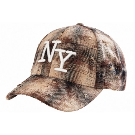 Casquette NY Marron Beige Délavée Vintage Homme Femme en Coton